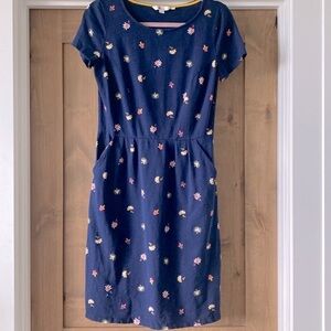 Boden Navy Floral Sheath Dress Womens 6R pockets scoop neck cotton Preppy spring